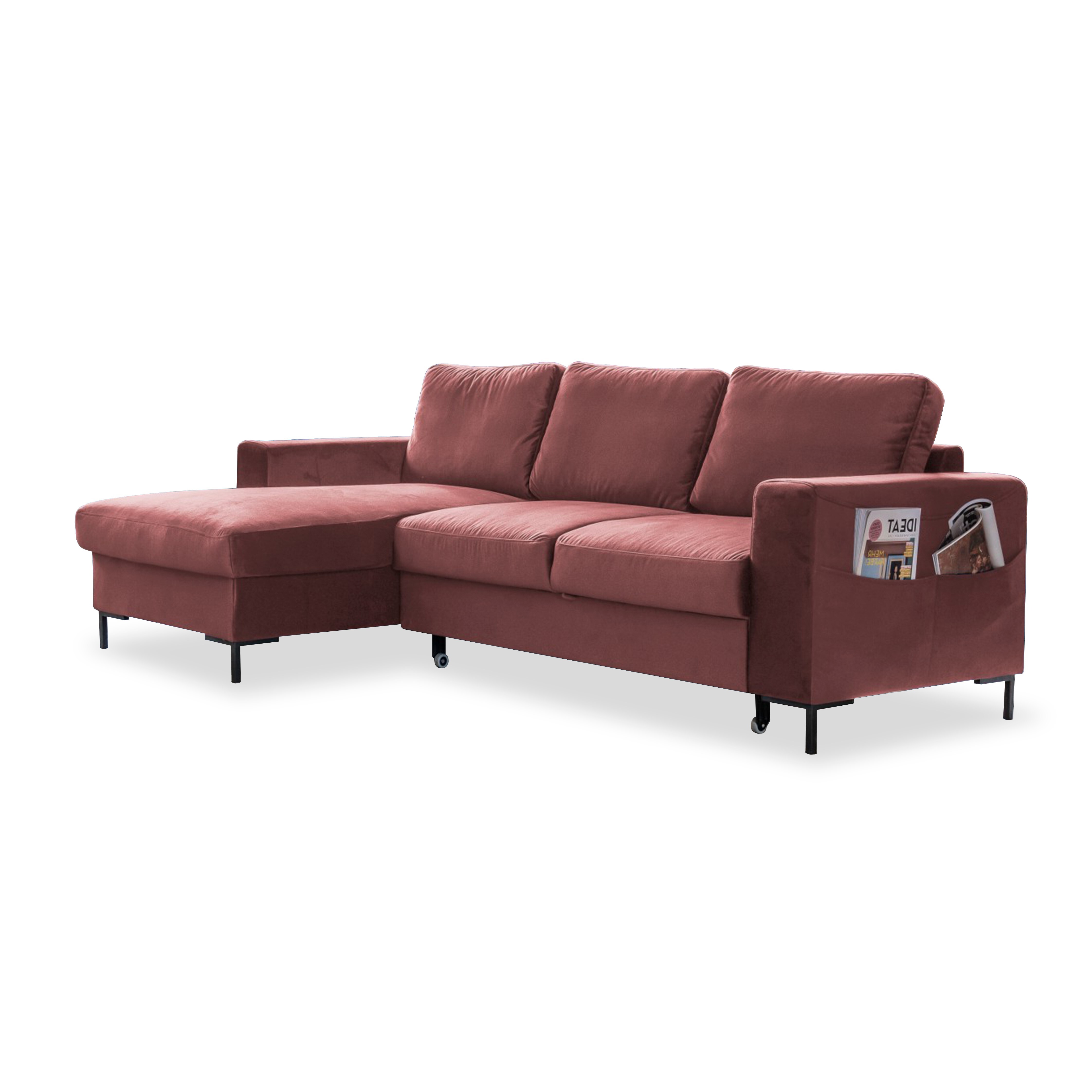 Ecksofa Lofty Lilly mit Bettfunktion Velours KRO-29 Staubrosa Ausrichtung Links