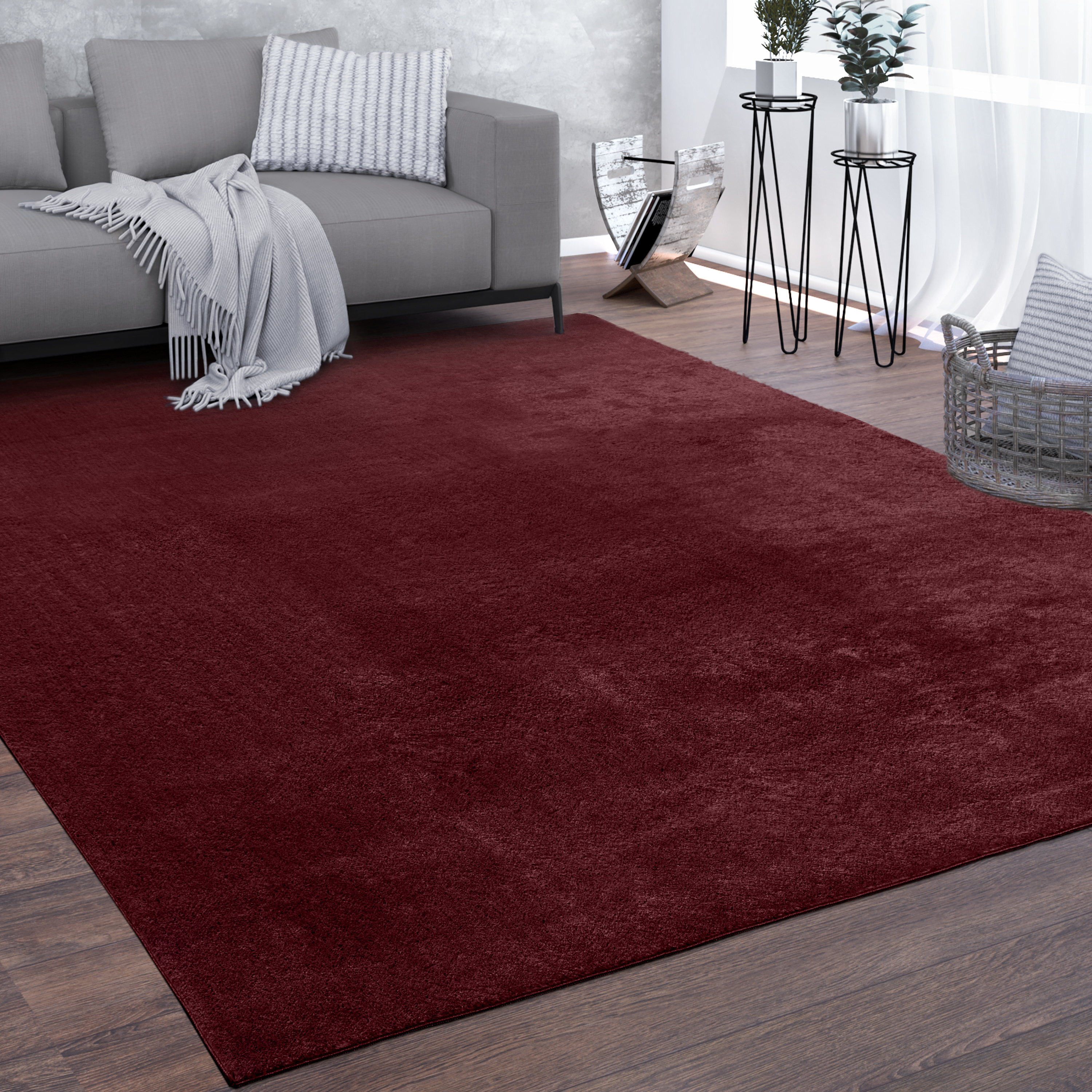 Waschbarer Teppich Wohnzimmer Kurzflor Einfarbiger Moderner Stil Weich Rot  Grösse 120x170 cm