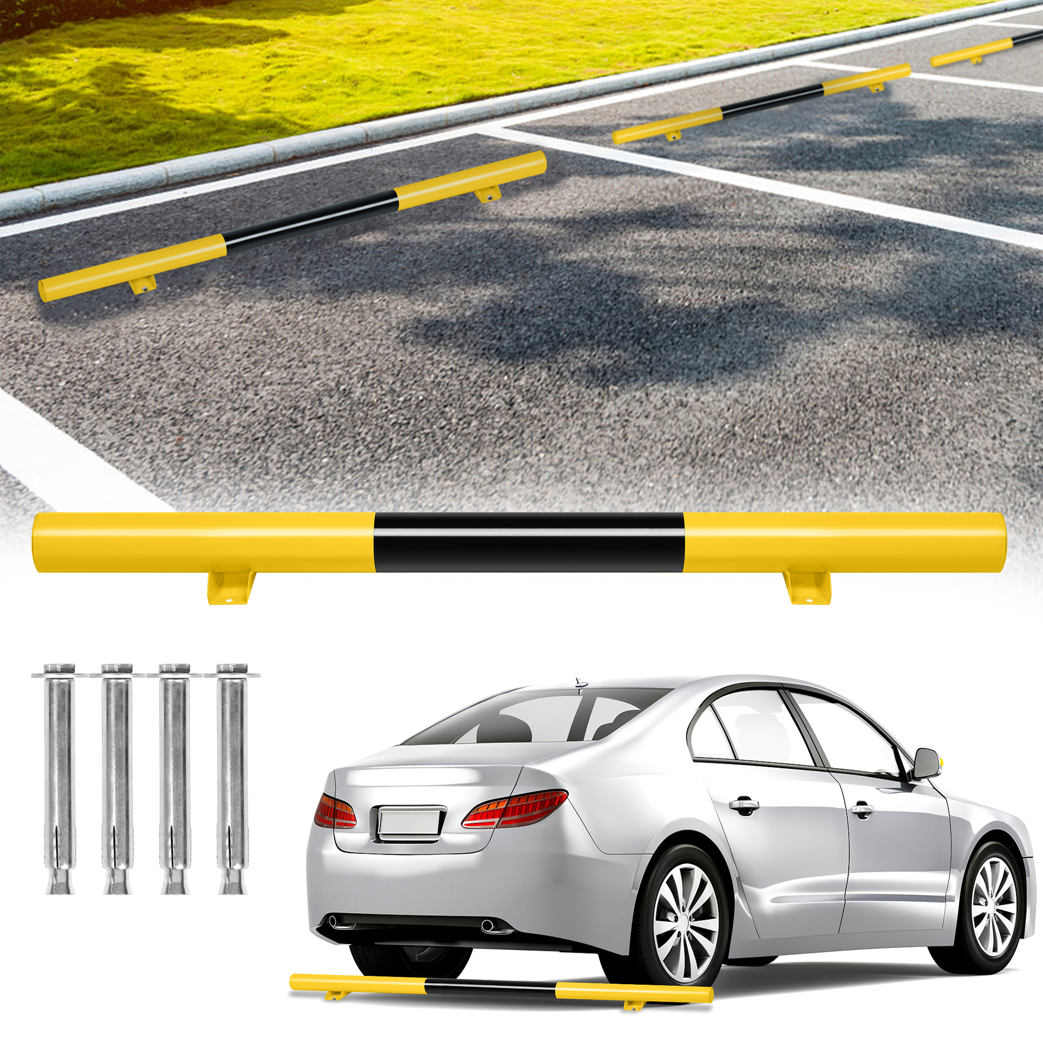 LZQ 180cm Radstopper Reifenstopper Garagenstopper mit Reflexionsstreifen Auto Parkstopper