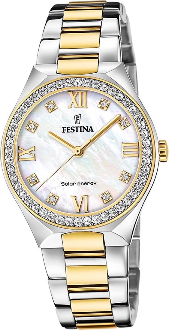 Dámske hodinky Festina z ušľachtilej ocele strieborné zlato Festina Solar Energy solárne hodinky D2UF20659/1
