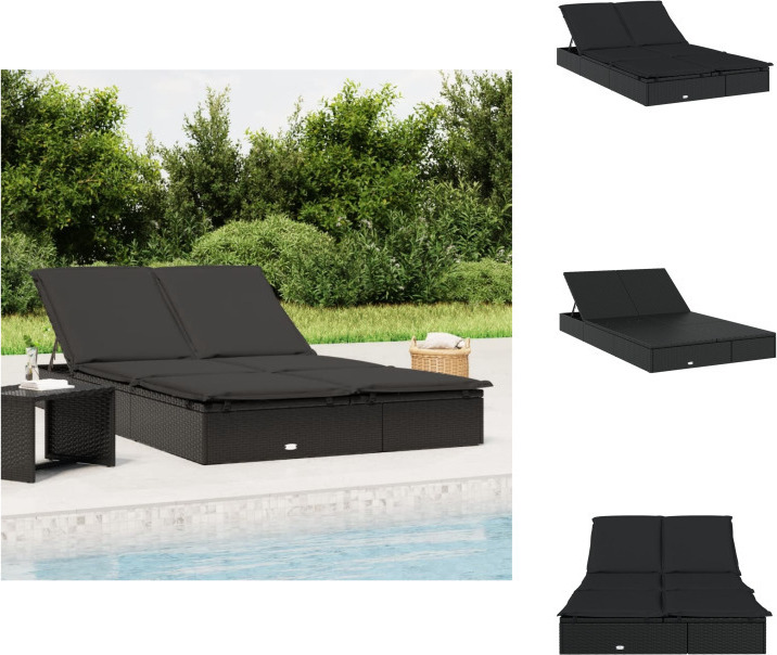 vidaXL Lehátko pre 2 osoby s vankúšom čierny polyratan - Lehátka
