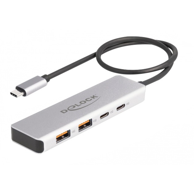 DeLOCK USB 10 Gb/s rozbočovač USB typu C s 2 x USB typu A a 2 x USB typu C, rozbočovač USB (sivý)