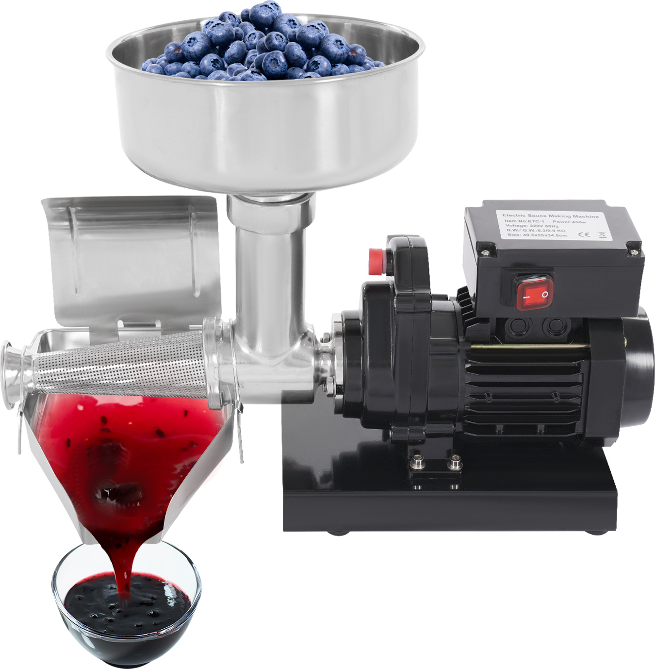 GreatDEshop2021 Elektrische Tomaten Siebmaschine, 450W Tomaten Fräsmaschine, Tomaten Tomatenpresse GYKXKAU9EUHS8-WL