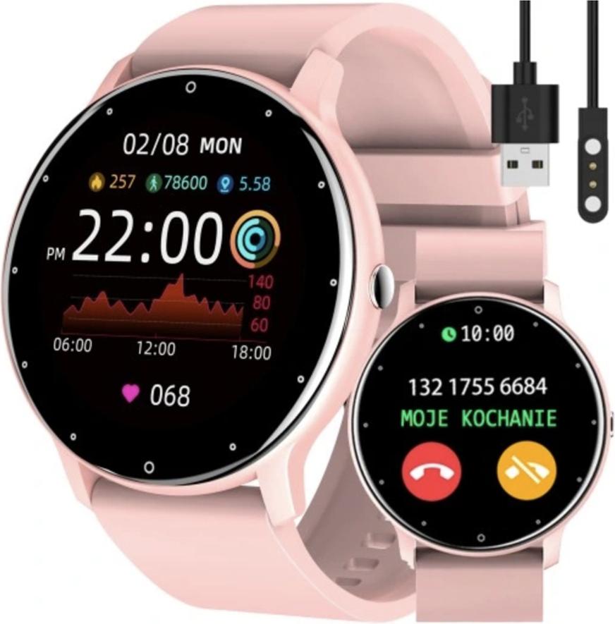 OKWISH Smartwatches, Smartwatch Rosa, Schrittzähler, Pulsanzeige, Nachrichtenbenachrichtigung, Touch-Menü, Fitness & Aktivitäts-Tracker