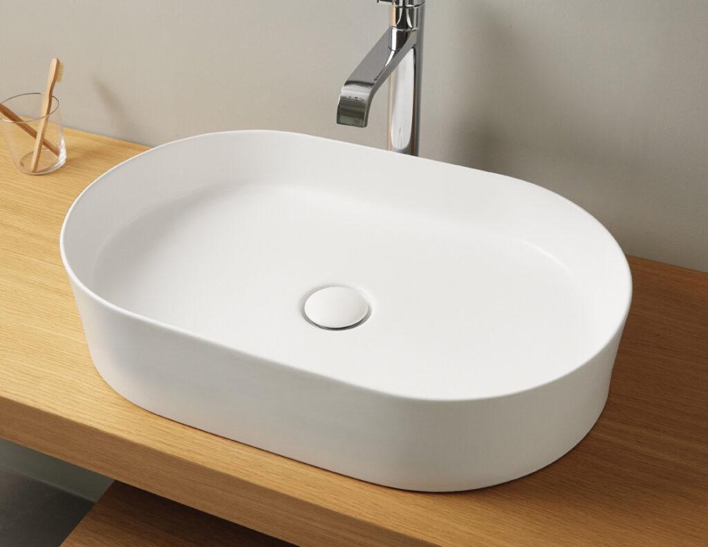 Sanycces TRAPANI Aufsatzwaschbecken 60x38x13,5 weiß matt, Pop Up weiß TRAPANI-WashbasinG