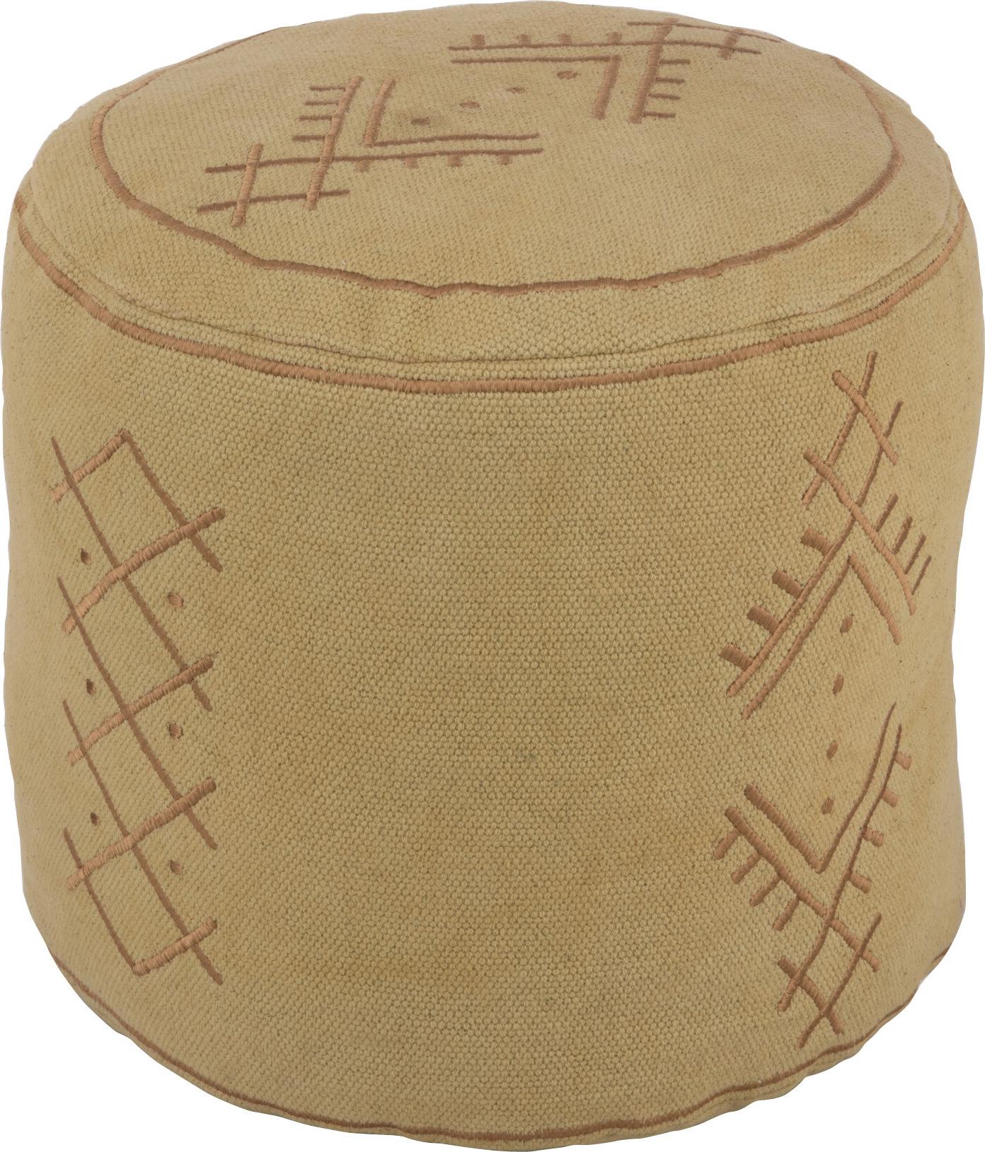 J-Line Hocker Zylinder Ethnische Muster Baumwolle Sand