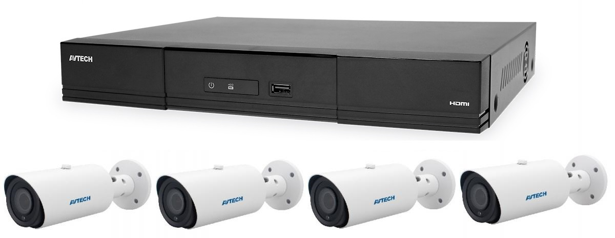 Kameraset 1x AVTECH NVR AVH1109 und 4x 5MPX IP Motorzoom Bullet Kamera AVTECH DGM5546SVAT + 4x UTP-Kabel 1x RJ45 - 1x RJ45 Cat5e 15m! KSIP28
