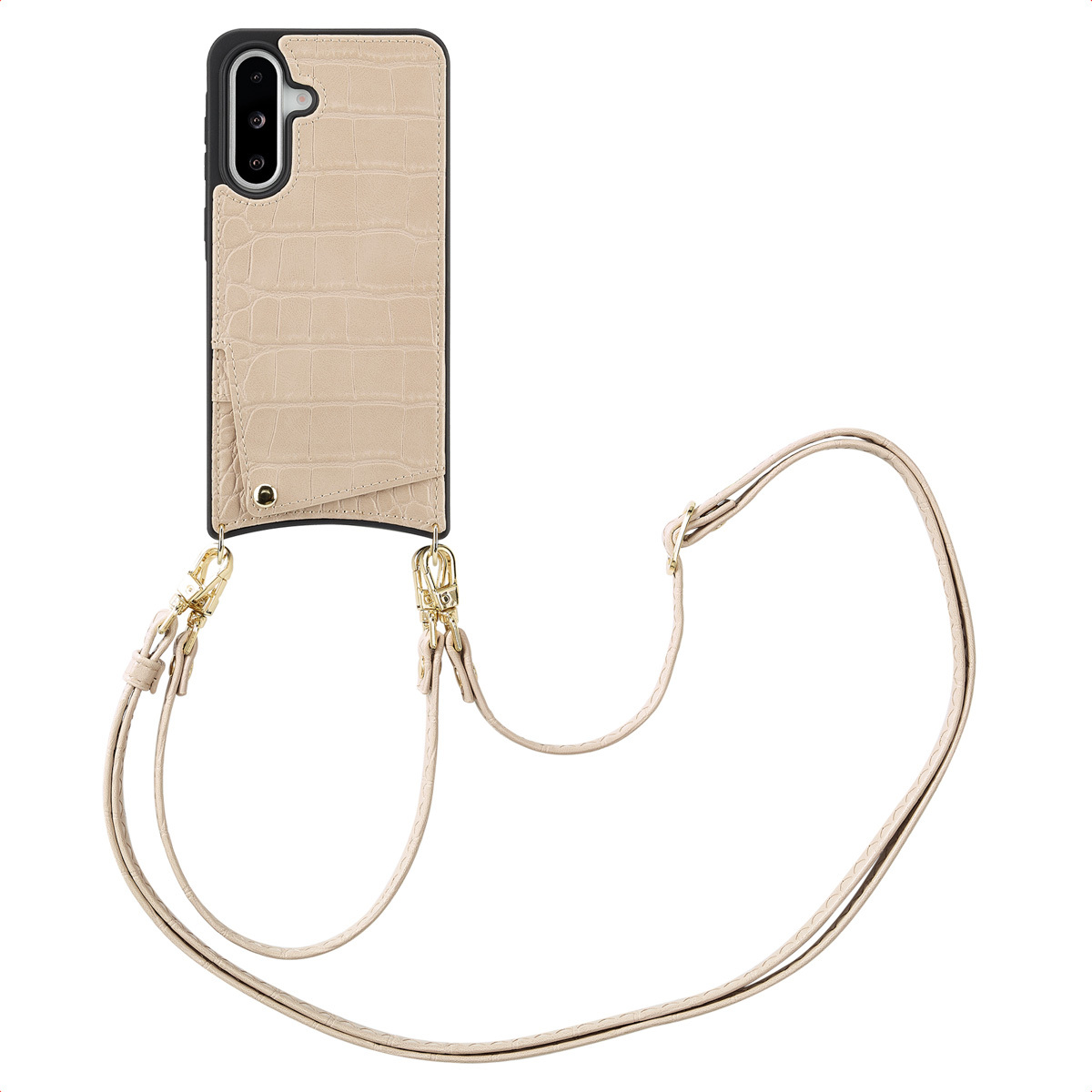 Puzdro na telefón Selencia Nova Croco s káblom a držiakom kariet pre Samsung Galaxy A36 / A56 - béžové