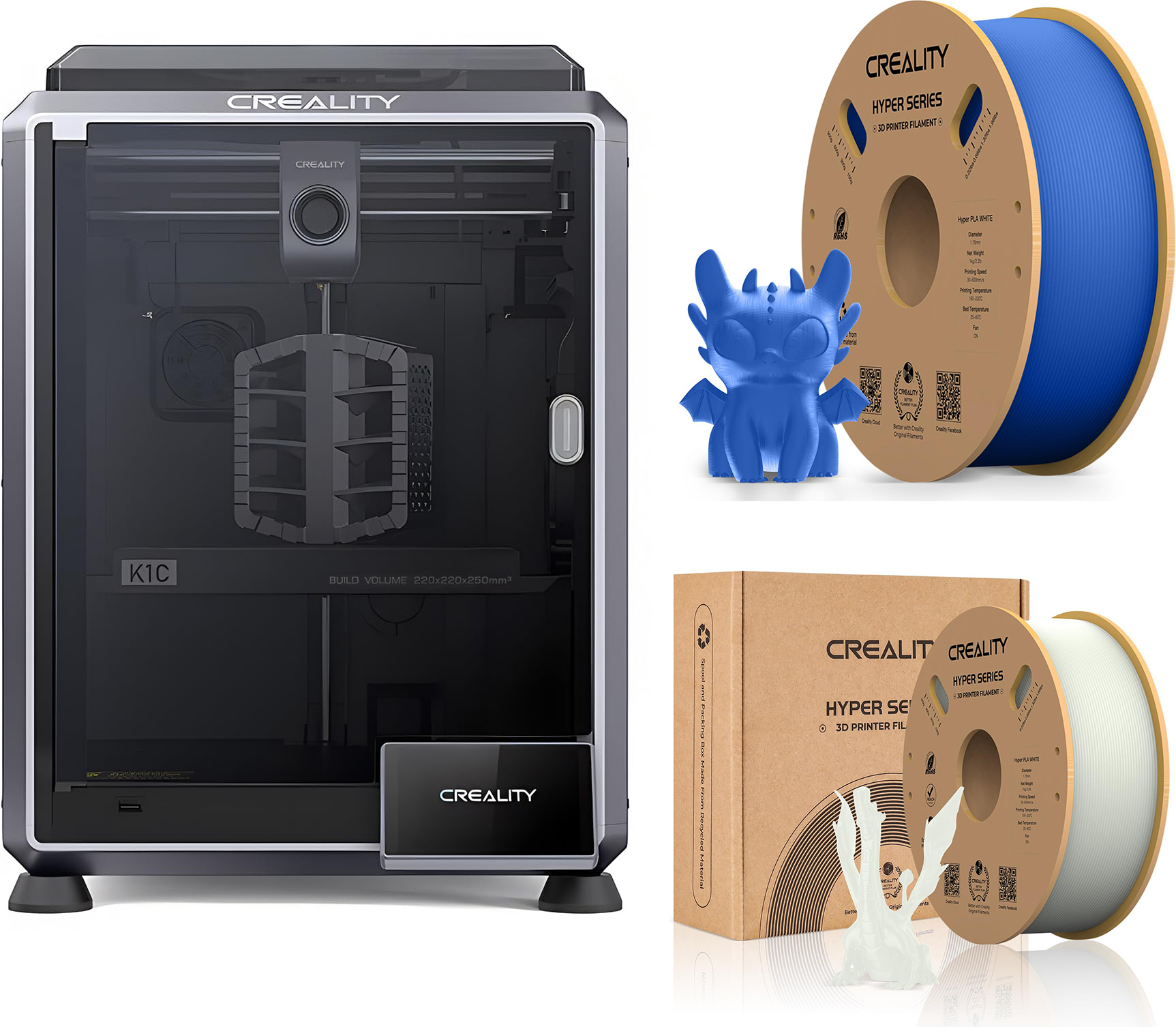 CREALITY 3D Creality K1C 3D Drucker, mit 2kg Creality Hyper PLA Filament--(Weiß+Blau)