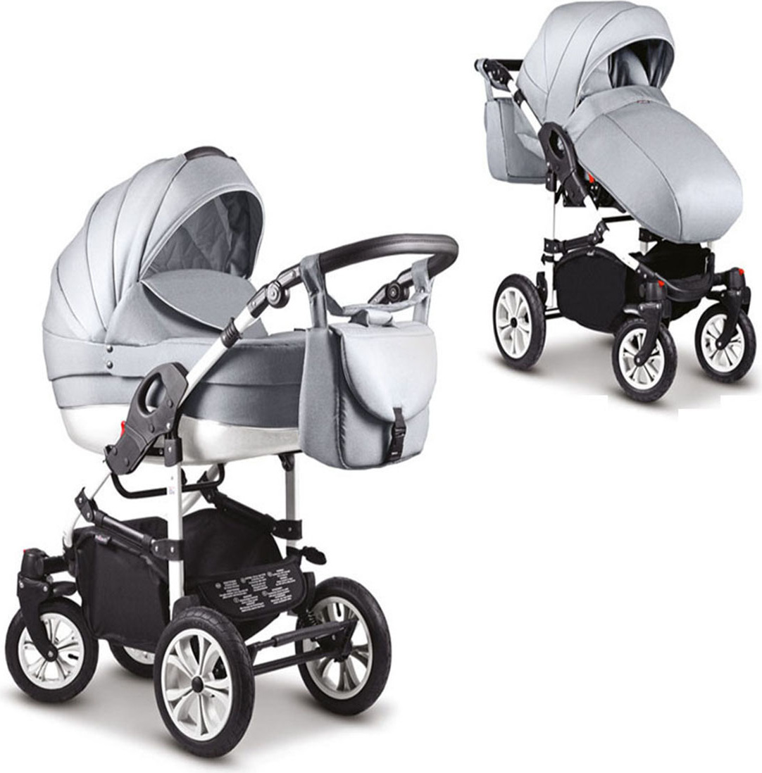 Kinderwagen-Set Craft 2 in 1 in Hellgrau-Weiß - 13 Teile - in 18 Farben erhältlich