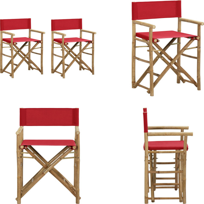 vidaXL Klappbare Regiestühle 2 Stk. Rot Bambus und Stoff - Regiestuhl - Regiestühle - Gartenstuhl - Gartenstühle HL313031