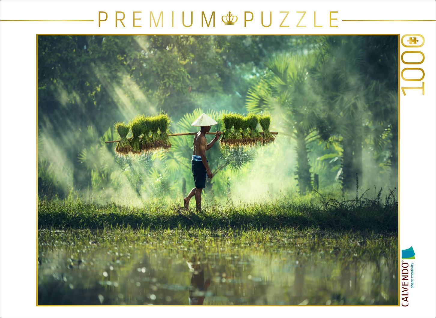 CALVENDO Puzzle Vietnam - Reisbauer mit Reisschößlingen | 1000 Teile Lege-Größe 64x48cm Foto-Puzzle für glückliche Stunden