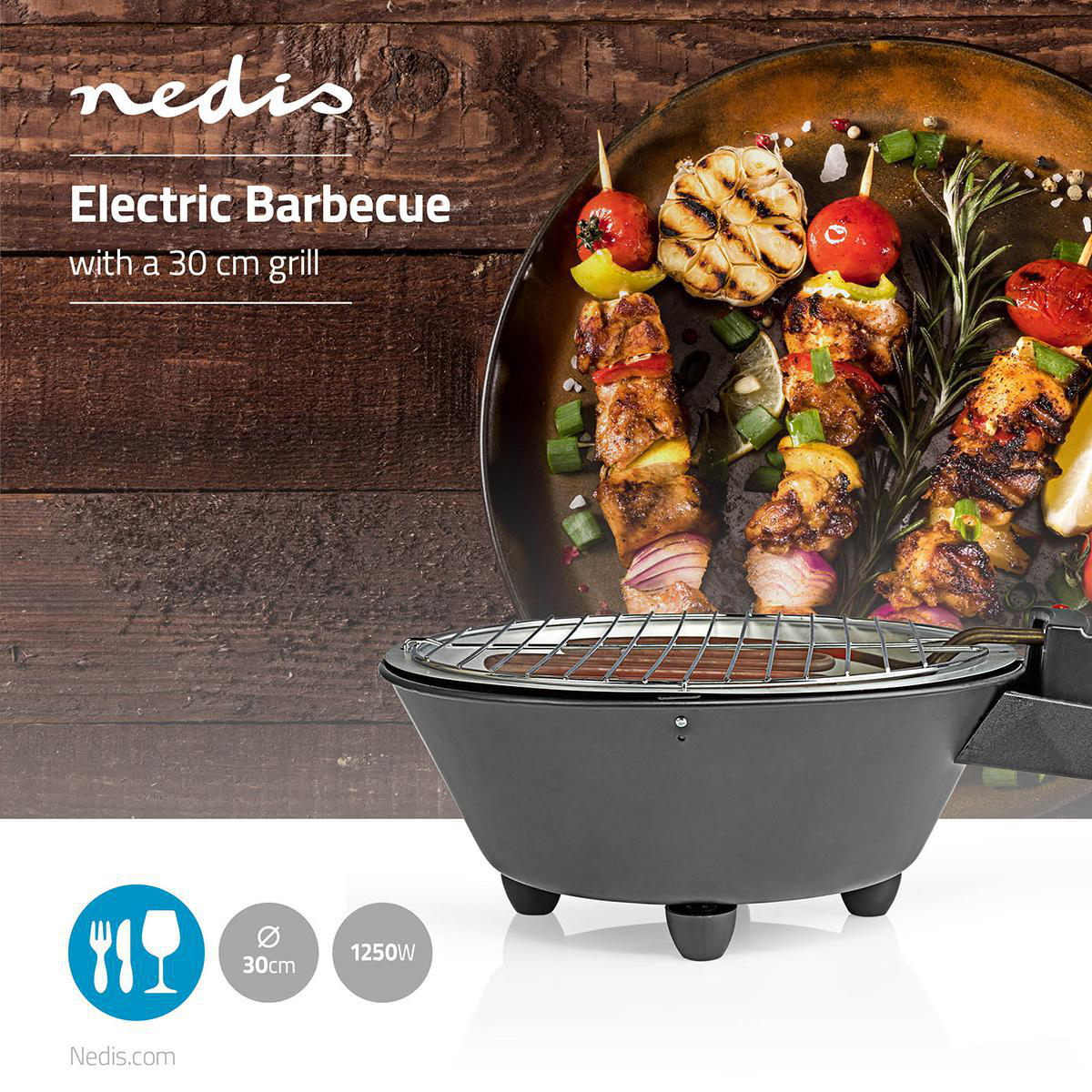 Elektrický stolný gril Nedis - okrúhly 30 cm - 1250 W