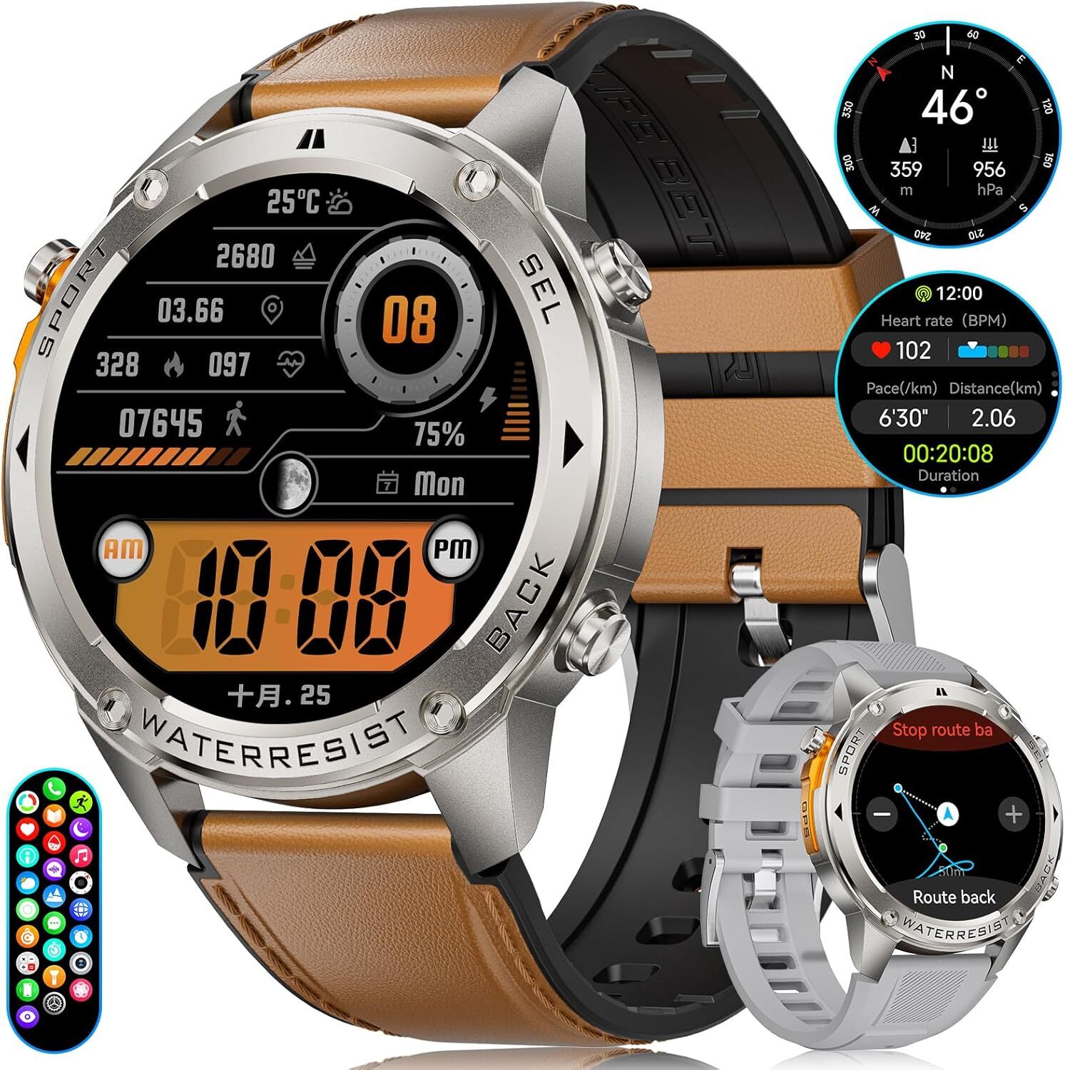 Smartwatch Men 48mm/5ATM&IP69K Vodotesné/45+dní batérie, 1,43'' AMOLED s funkciou telefónu, kompas, barometer, srdcový tep, 170+ športových režimov fitness hodinky