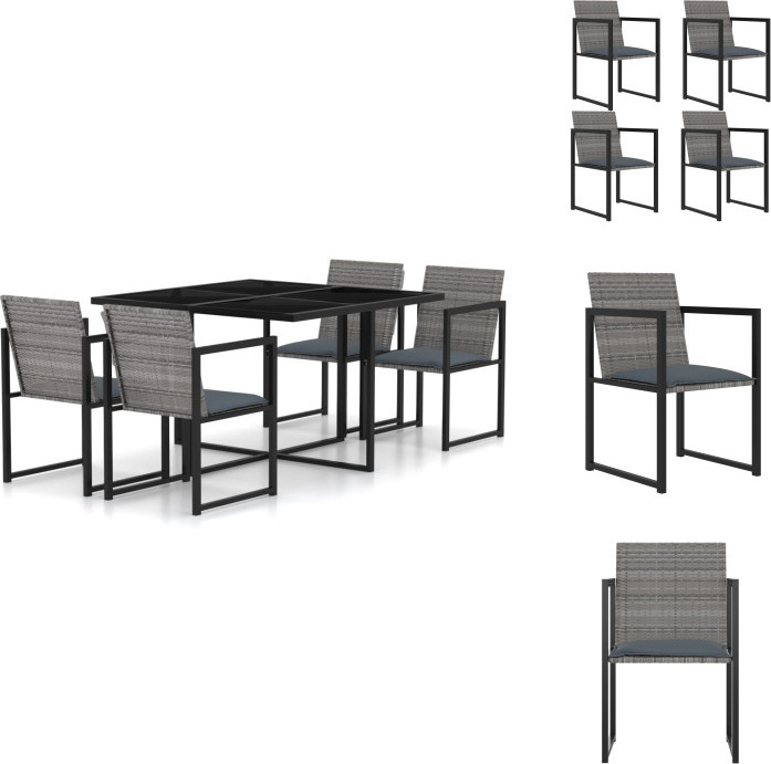 vidaXL 5-dielny záhradný jedálenský set s vankúšmi polyratan sivý - Záhradný nábytok sety