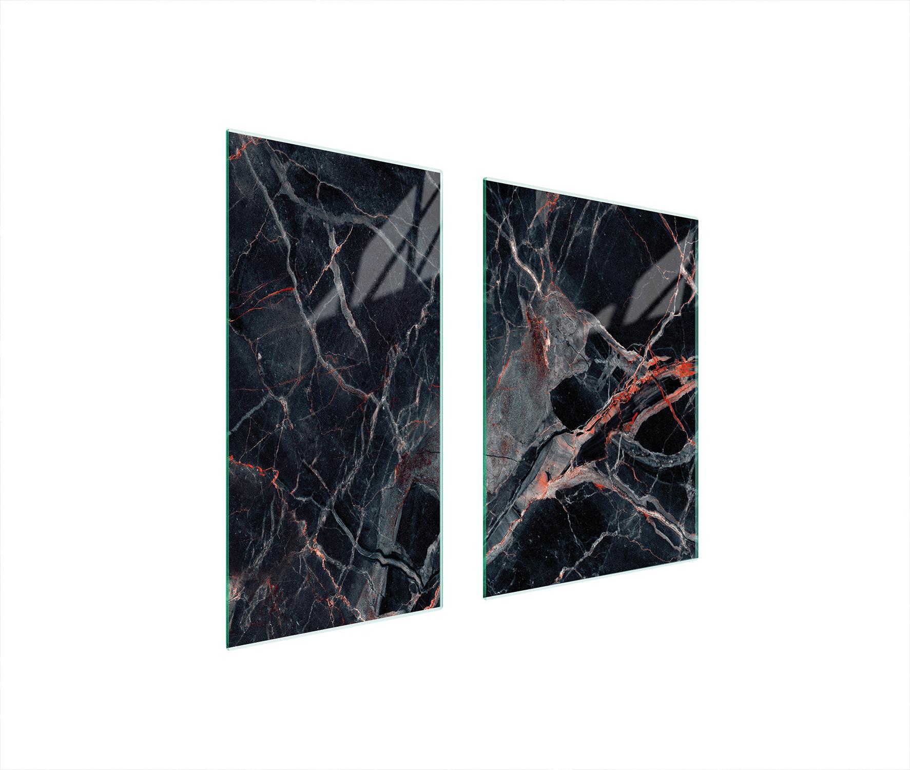 TMK ArtDeko Herdabdeckplatten 2 teilig 75x52 Glaskeramikfeld Abdeckung Glas Schneidebrett Marmor Schwarz