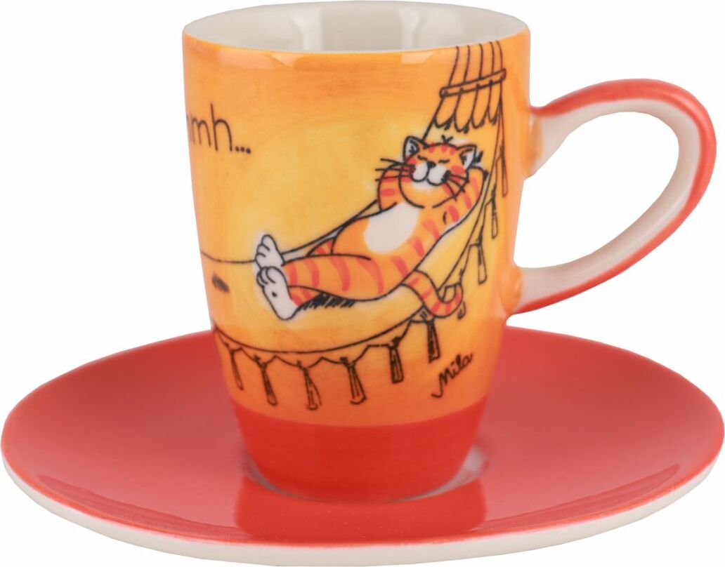 Mila GmbH Mila Keramik Espresso-Tasse mit Untere Oommh Katze Ruhepause MI-88306