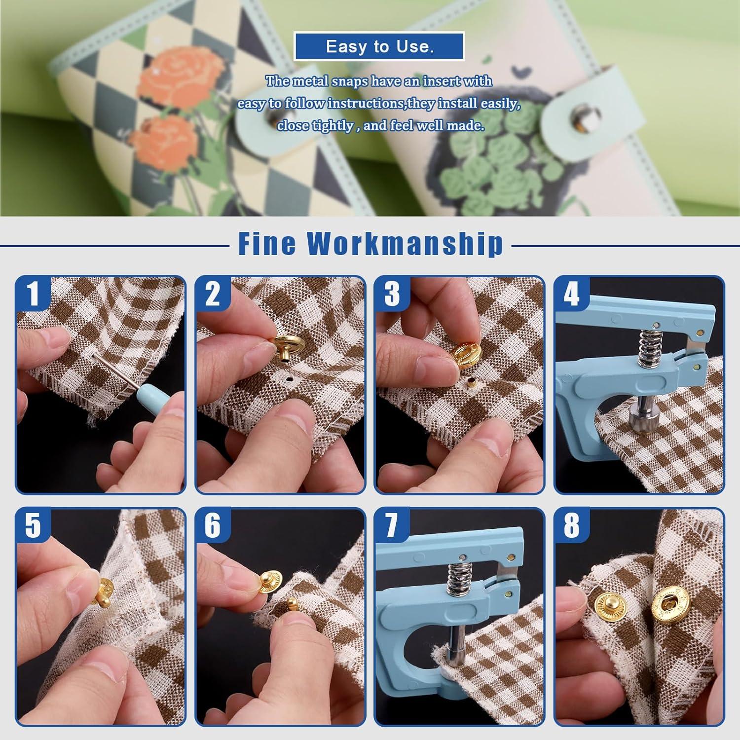 Markenlos 90 Sets Leder Druckknopfset mit Druckknopfzange - 12,5 mm - 6 Farben Druckknöpfe - Druckknöpfe - 8 Stück Druckknopfzangen Werkzeuge - Wachsmalstifte - Pinzette - Maßband für DIY Lederhandwerk