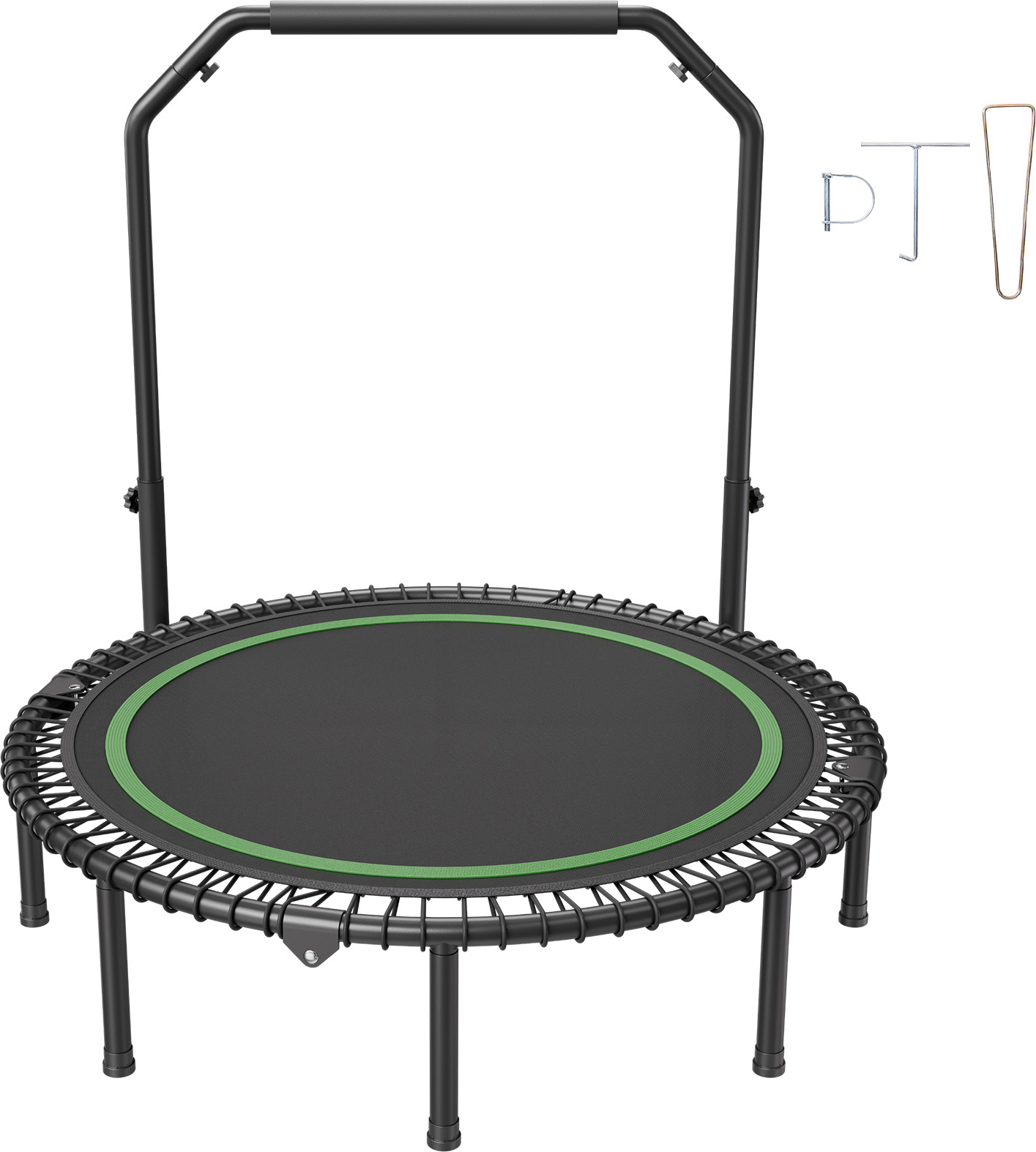SucceBuy 51-palcová skladacia mini trampolína, fitness odrážadlo s maximálnym zaťažením 204 kg a 4-stupňovou nastaviteľnou penovou rukoväťou, stabilná a tichá
