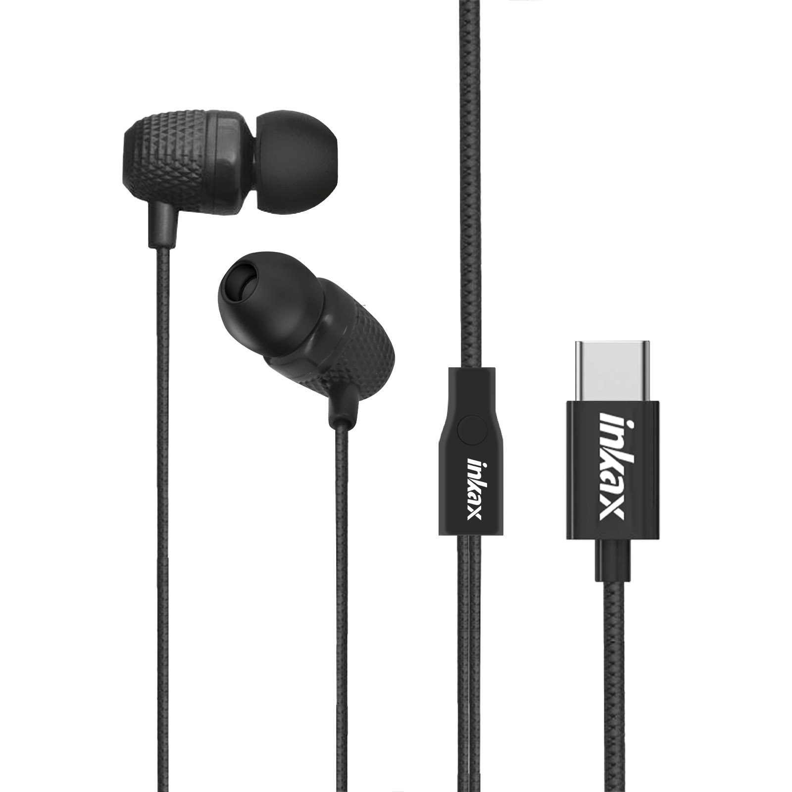 Káblové slúchadlá USB-C, multifunkčné tlačidlo 1,2 m Inkax - čierne