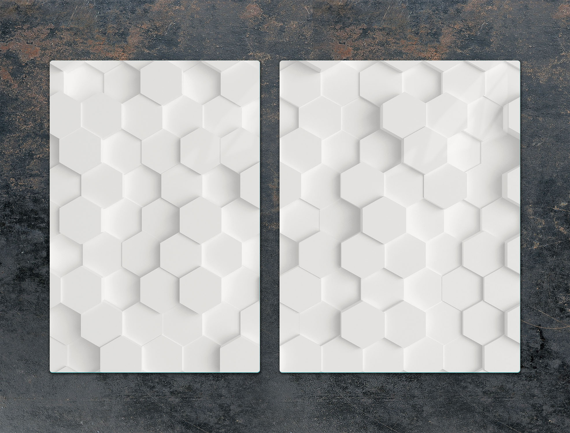 TMK ArtDeko Herdabdeckplatten 2 teilig 75x52 Ceranfeld Abdeckung Glas Schneidebrett Muster Weiß