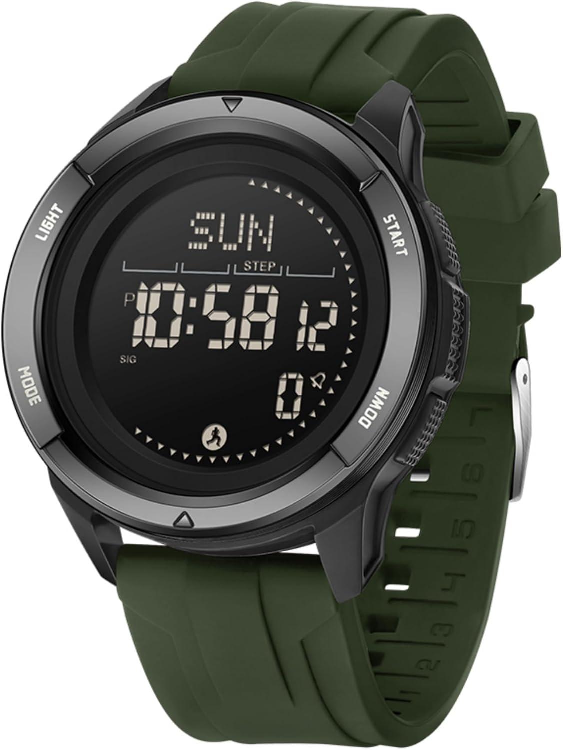 BIEWO Multifunktionale Herren Militär Sportuhr Digital 5ATM Wasserdicht Fitness Uhr mit Kompass Metronom Kalorien Stoppuhr Schrittzähler Laufuhr