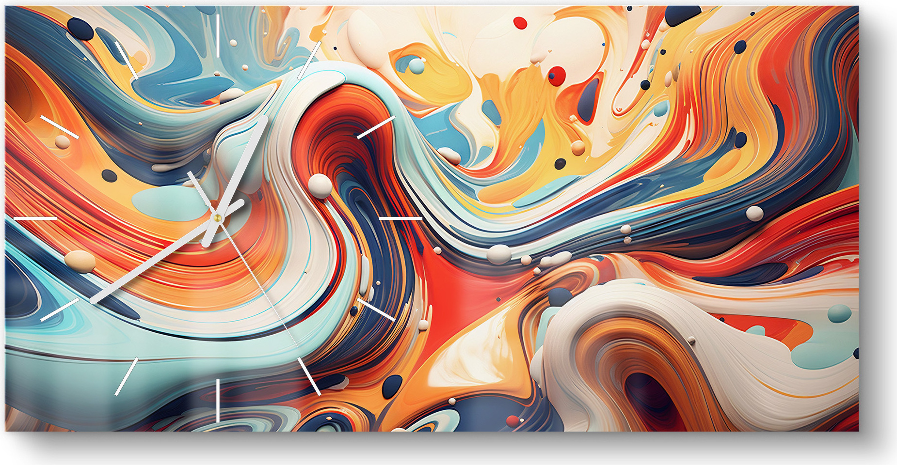 DEQORI Glasuhr 60x30 cm Modern 'Fluides Echo' Wanduhr Glas Uhr Design leise Küchenuhr WC-60-30-M-3742