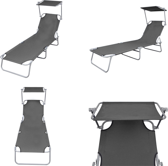 vidaXL Skladacie lehátko s ochranou proti slnku oceľovo šedé - Lehátko - Lehátka - Záhradné ležadlá - Záhradné ležadlá