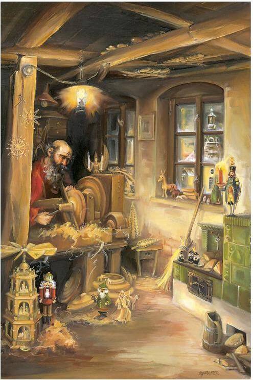 Adventný kalendár „Erzgebirgische Werkstatt“ s motívmi drevorezby