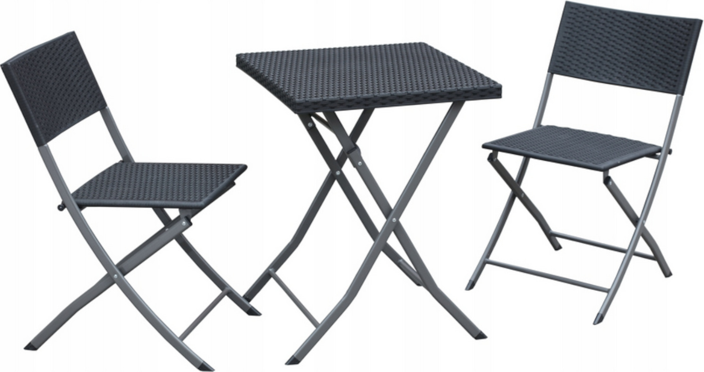 VBChome Balkónový set 3 kusy antracitový Skladacie dve stoličky a stôl Kovový plastový polyratanový balkónový nábytok Záhradný nábytok 2 osoby Bistro set Konferenčný stolík