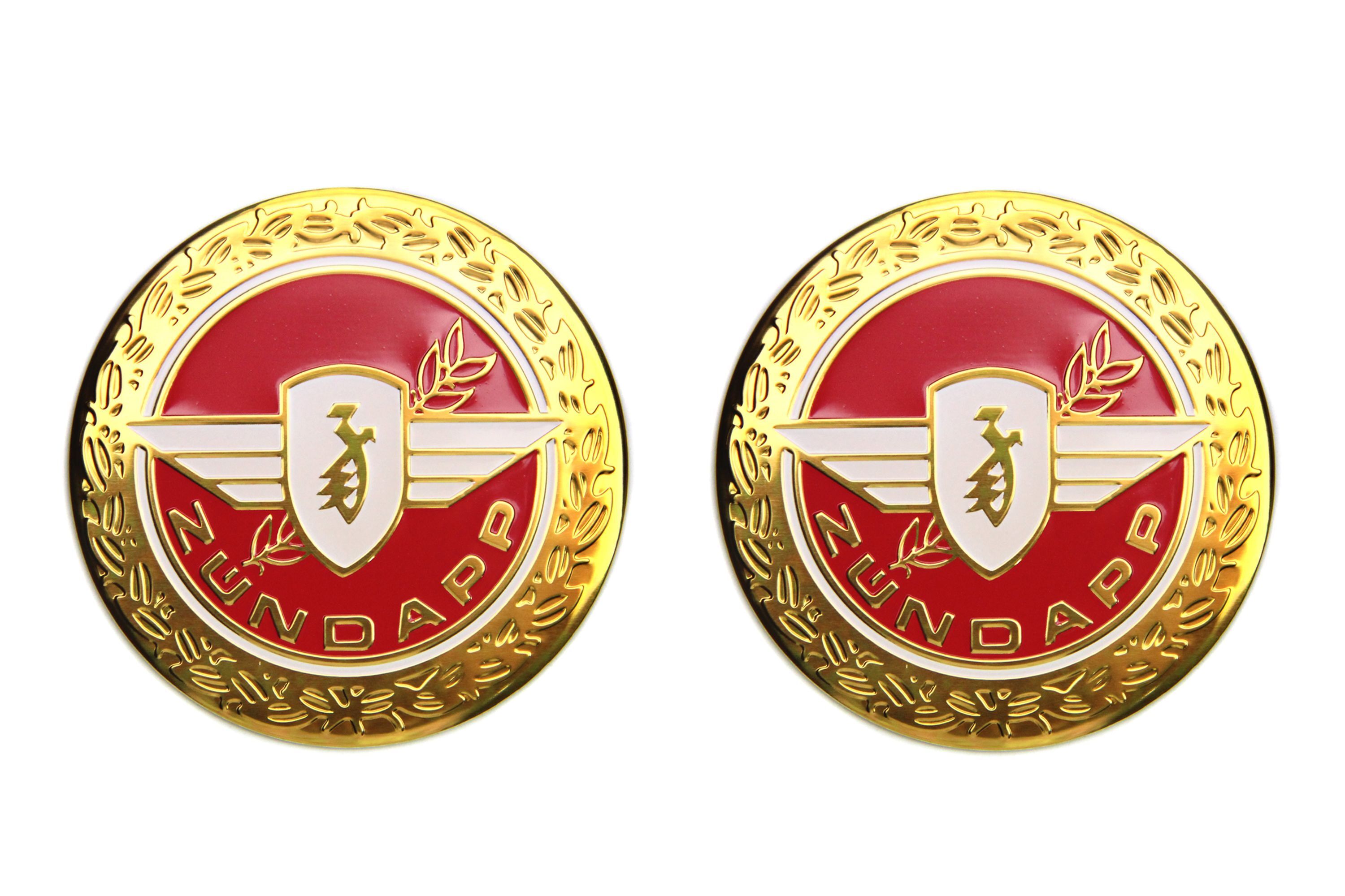 Mokix 2x Zündapp Emblem Motiv Lorbeer für Tank rot / gold Durchmesser 65 mm rund 5275