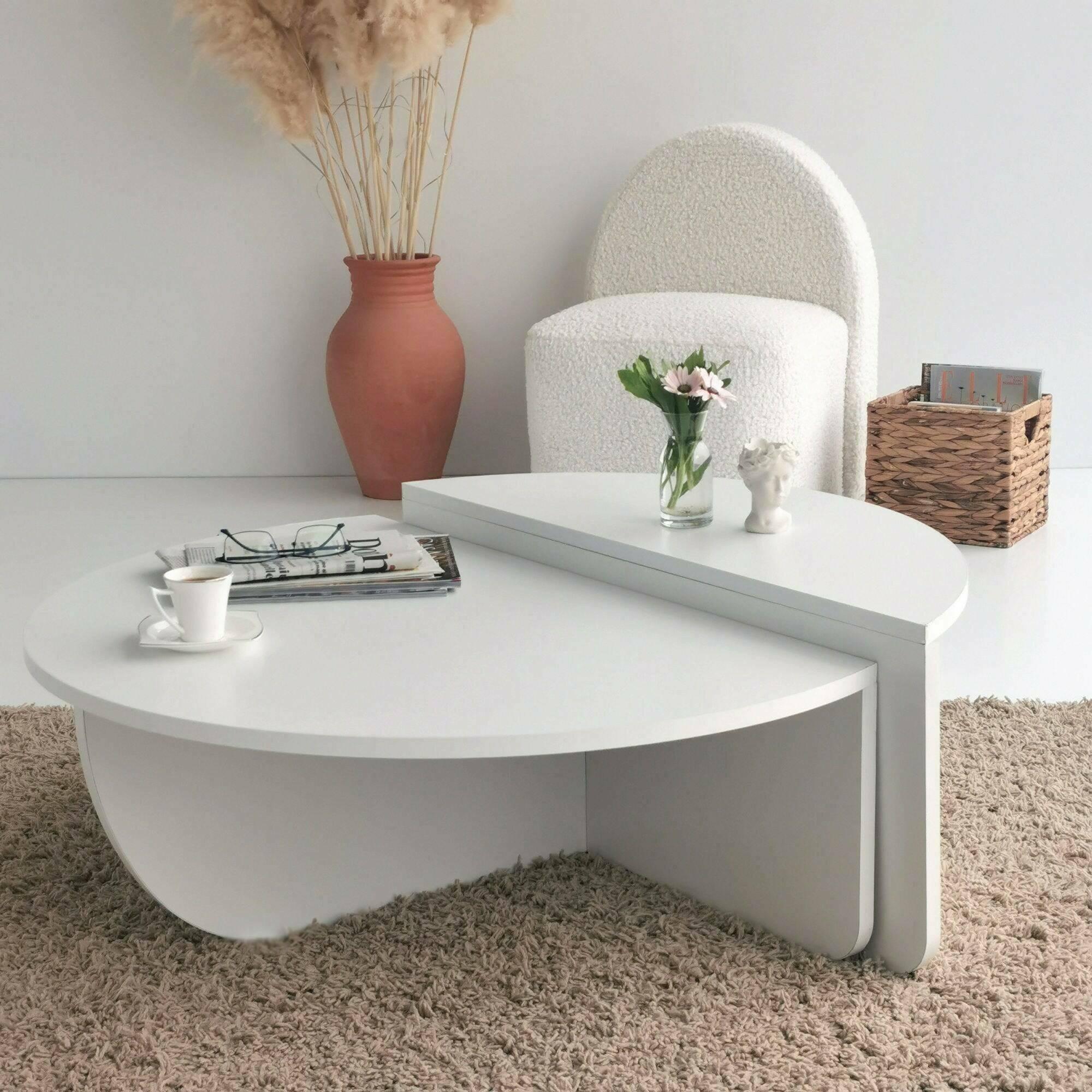 Dmora Couchtisch Canopus 90x90x35h cm Weiß Fantasieform