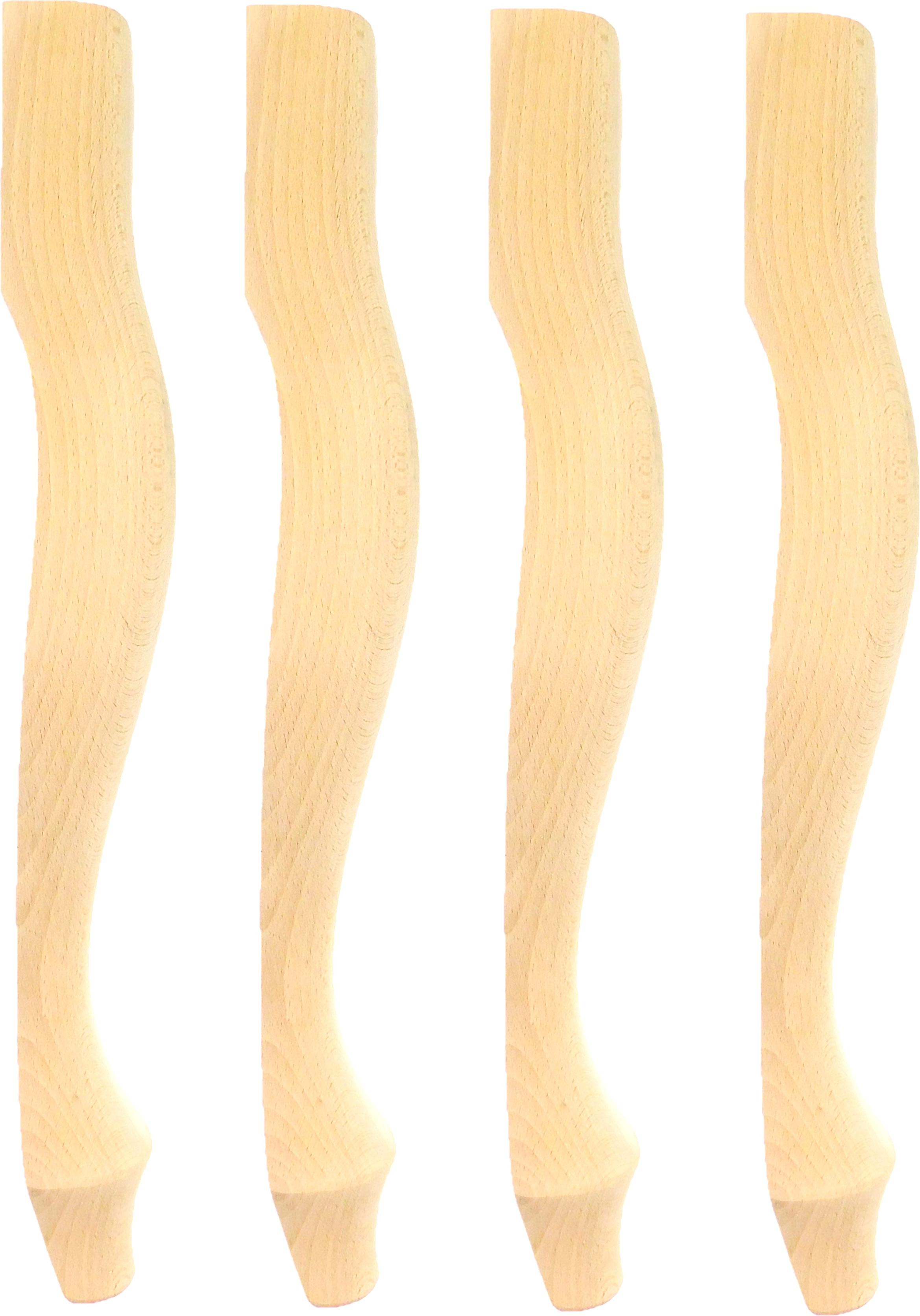 Euromat 4x Möbelbeine Buche 46 cm roh – Louis XV Stil – für Tisch, Konsole, DIY Möbelbau