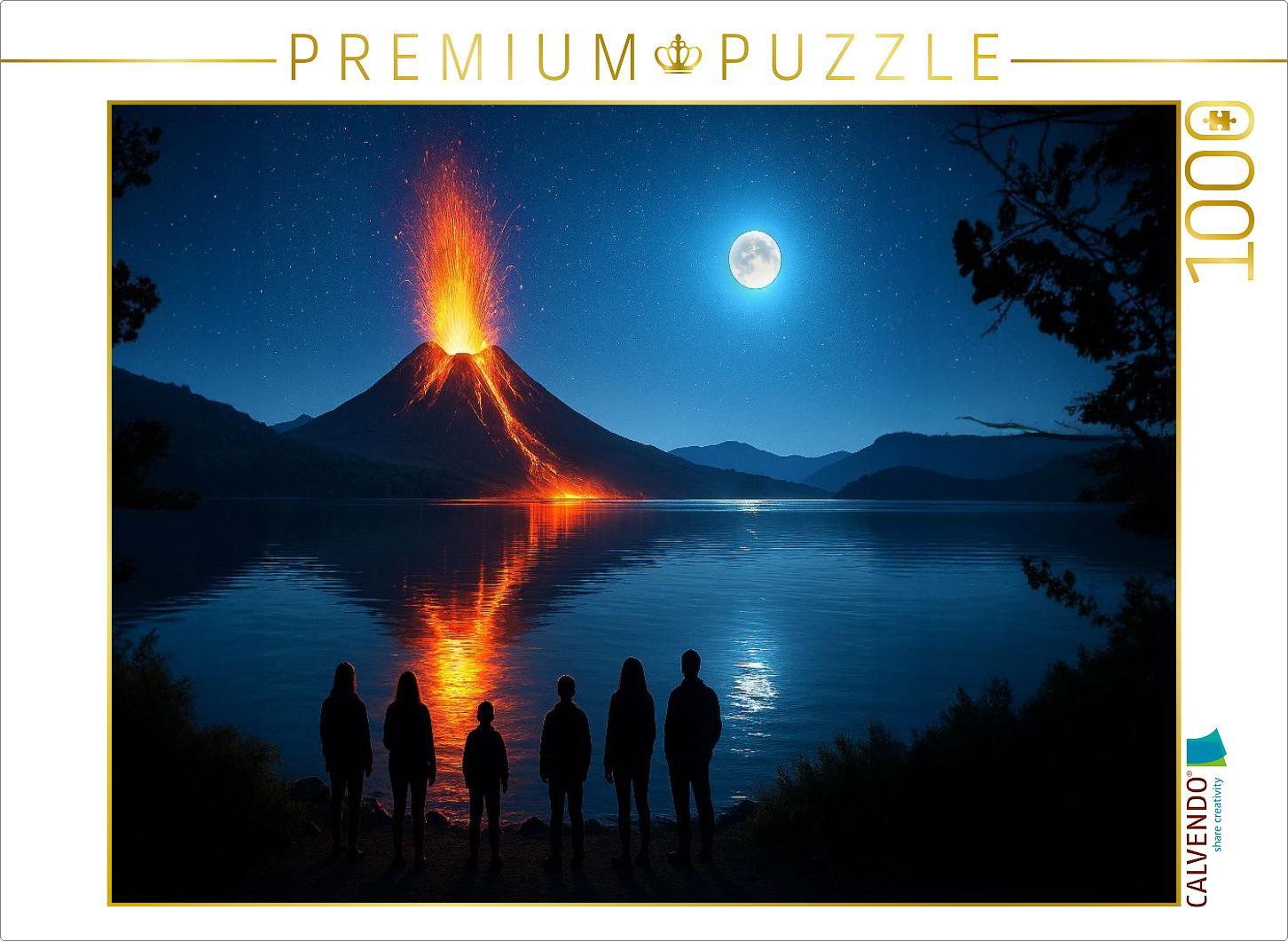 CALVENDO Puzzle Vulkanausbruch - Beobachter bei Nacht | 1000 Teile Lege-Größe 64x48cm Foto-Puzzle für glückliche Stunden