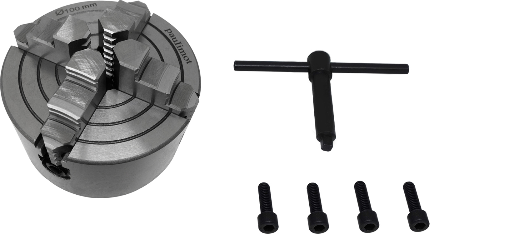 PAULIMOT Vierbackenfutter für Drehbank, 100 mm, einzeln verstellbare Backen 4051