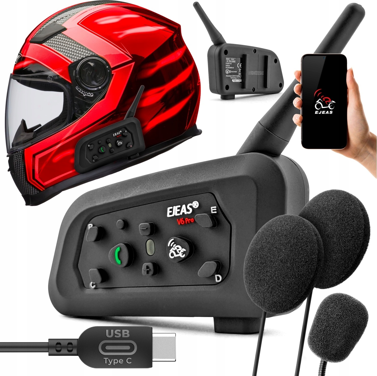 Motocyklový interkom Ejeas V6 Pro Plus Bluetooth 5 1 USB C Dosah 1200 m Bezpečná jazda Aplikácia EUC Diaľkové ovládanie Vodotesné IP67