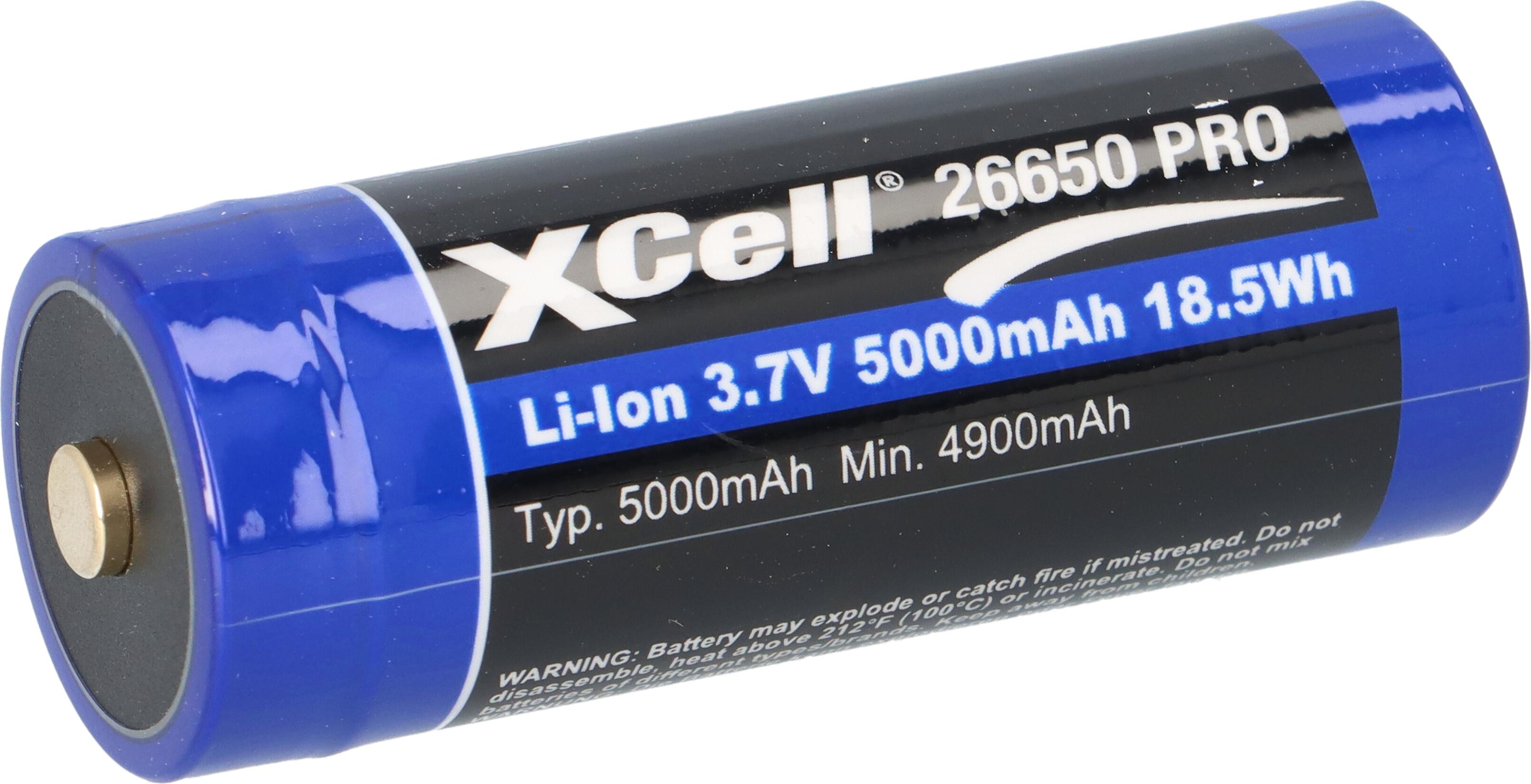 XCell 26650 Li-Ion Akku 3,7V 5000mAh mit PCB Schutz – Hochleistungszelle 21819