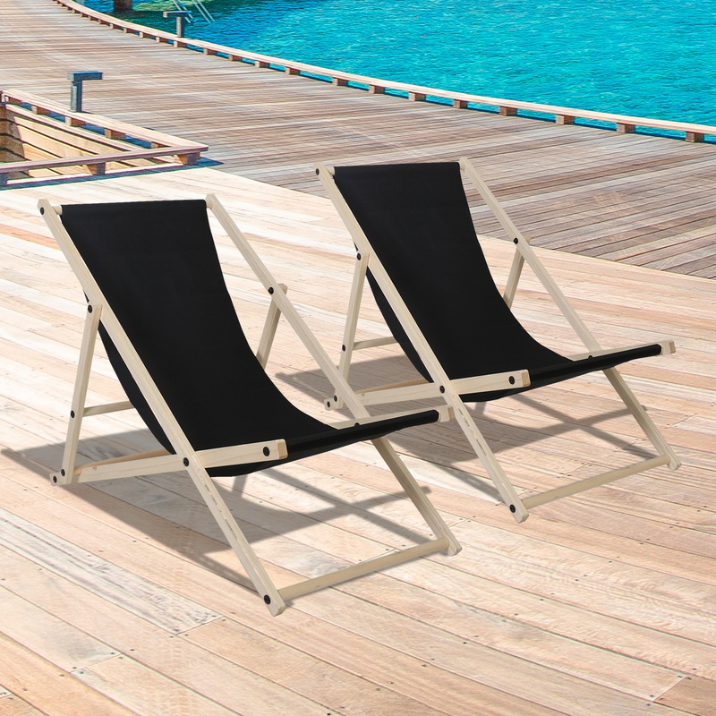 Yakimz Deck Chair Camping Chair Wood Folding Garden Chair Foldable Foldable Fabric Deck Black 2 ks