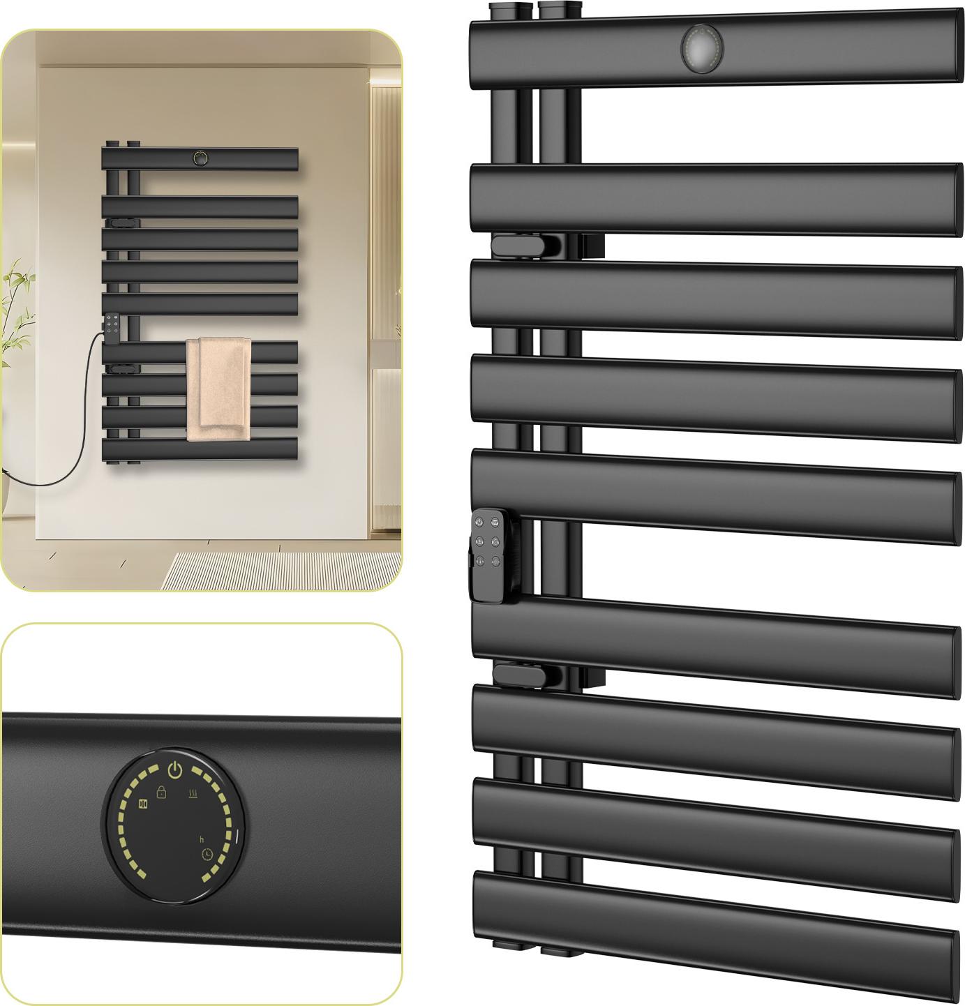 Bettizia sušič uterákov Kúpeľňový radiátor Elektrický kúpeľňový radiátor s časovačom Ohrievač uterákov 910x 550mm Čierny držiak na uteráky Radiátor 425W s vykurovacím telesom