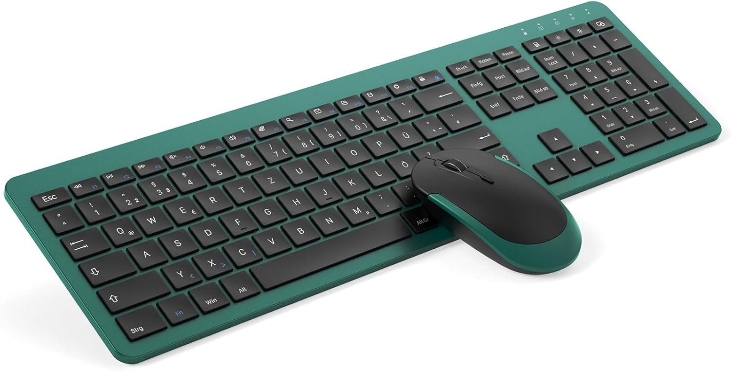 seenda Funktastatur mit Maus,Wiederaufladbare Ultra-Dünne Tastatur Maus Set,Ergonomische Tastatur Kabellos mit Silikon Staubschutz für PC/Laptop/Smart TV usw
