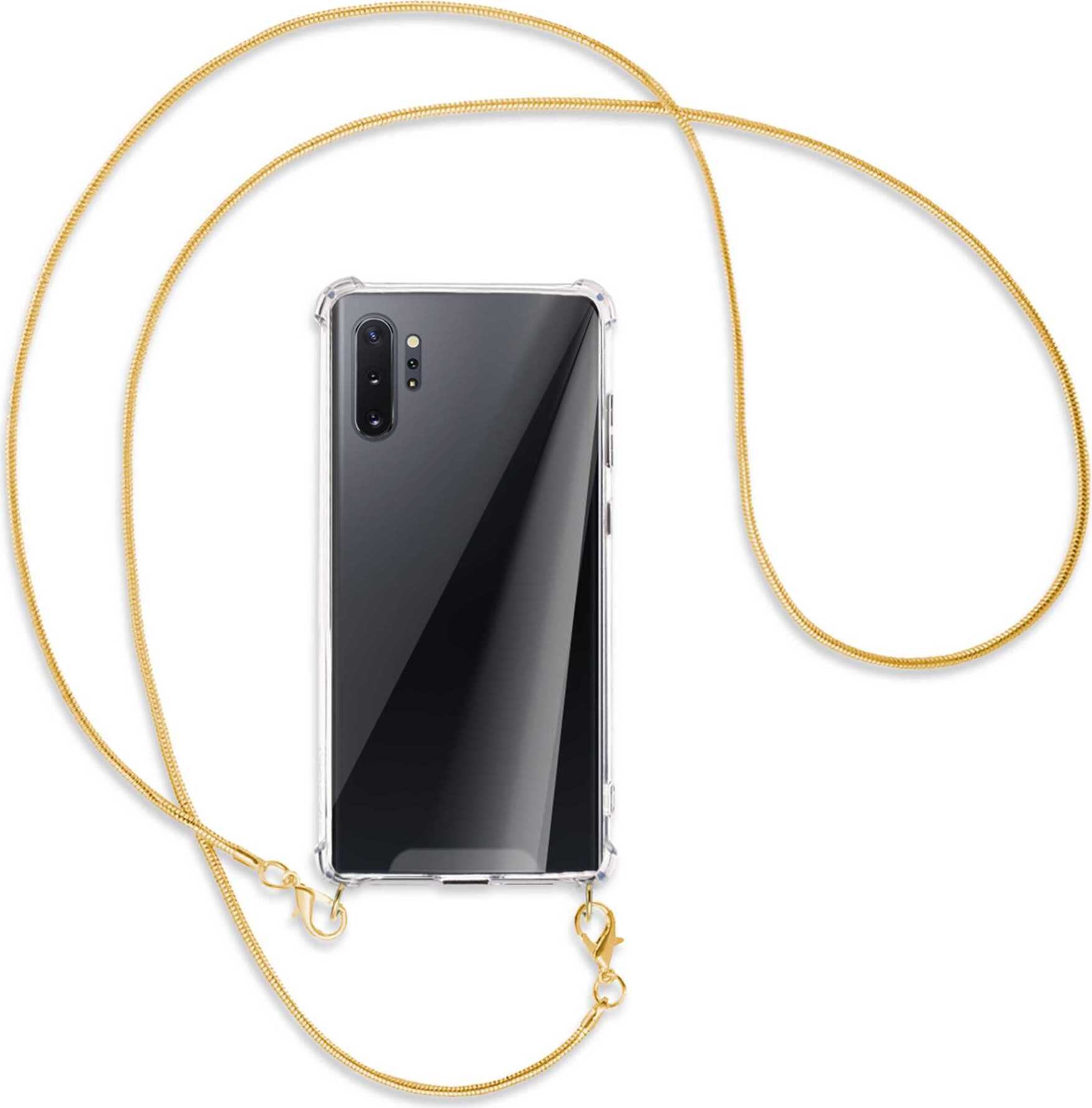 mtb more energy Handykette / Umhängehülle (MK) für Samsung Galaxy Note 10 Plus (N975 6.8'') RINGE UNTEN Crossbody Hülle Case zum Umhängen mit Band - Farbe: goldfarbene Kette Snake CAS-28356