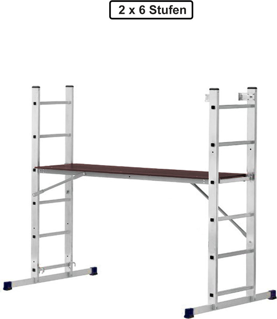 Vago-Tools Arbeitsgerüst Gerüst Baugerüst 2 x 6 Stufen Leiter Bühne AL-206_txv