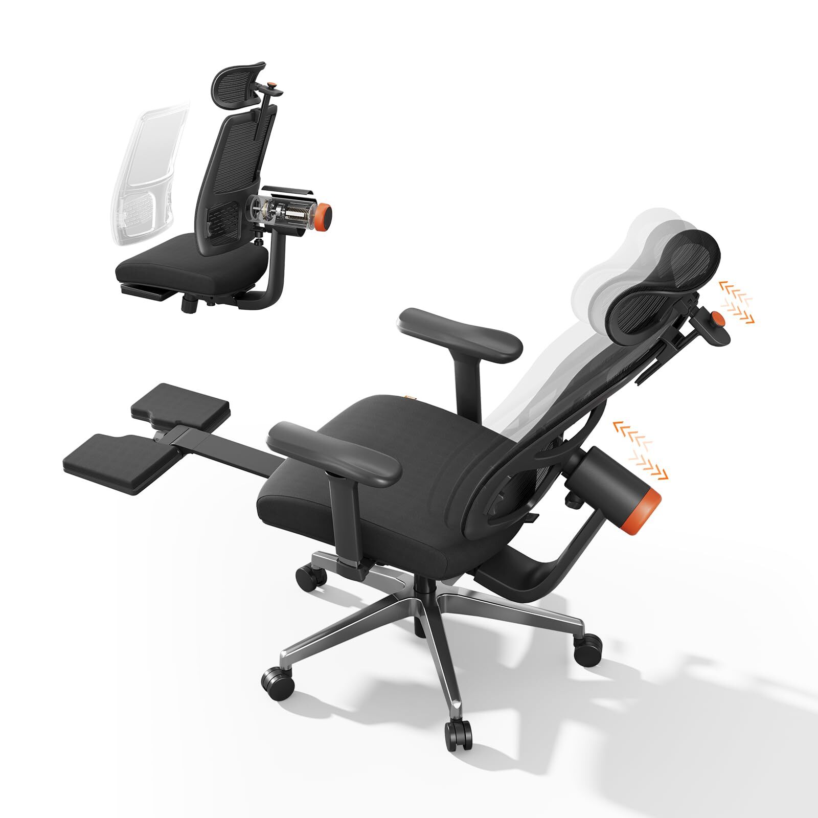 Newtral MagicH-BPro Ergonomischer Stuhl mit Fußstütze - Hochlehner Schreibtischstuhl mit Adaptive Lendenwirbelstütze & Auto-Following Kopfstütze, 4D Armlehne, Verstellbare Sitztiefe & Höhe, Schwarz MAGICH-BPRO-BLACK