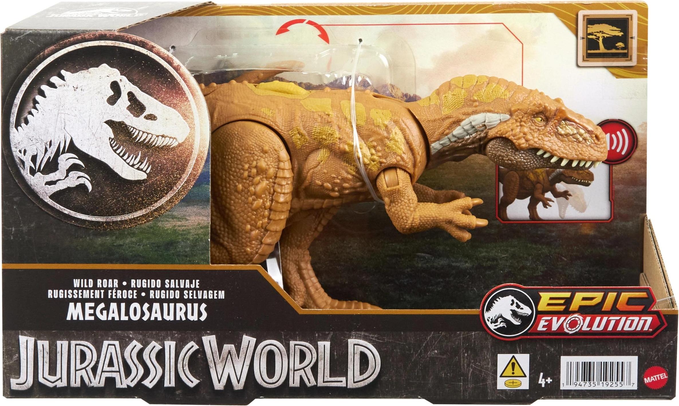 Mattel Jurassic World Wild Roar Megalosaurus, Spielfigur HTK73