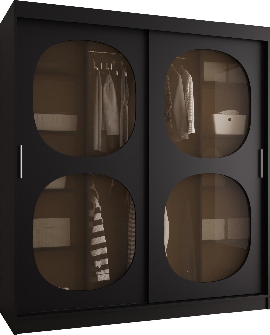 MEBLE KRYSPOL Kleiderschrank mit Glas 180 x 200 x 62 cm BAHRAJN 2, Schwarz BAHRAJN 2 180 CZ