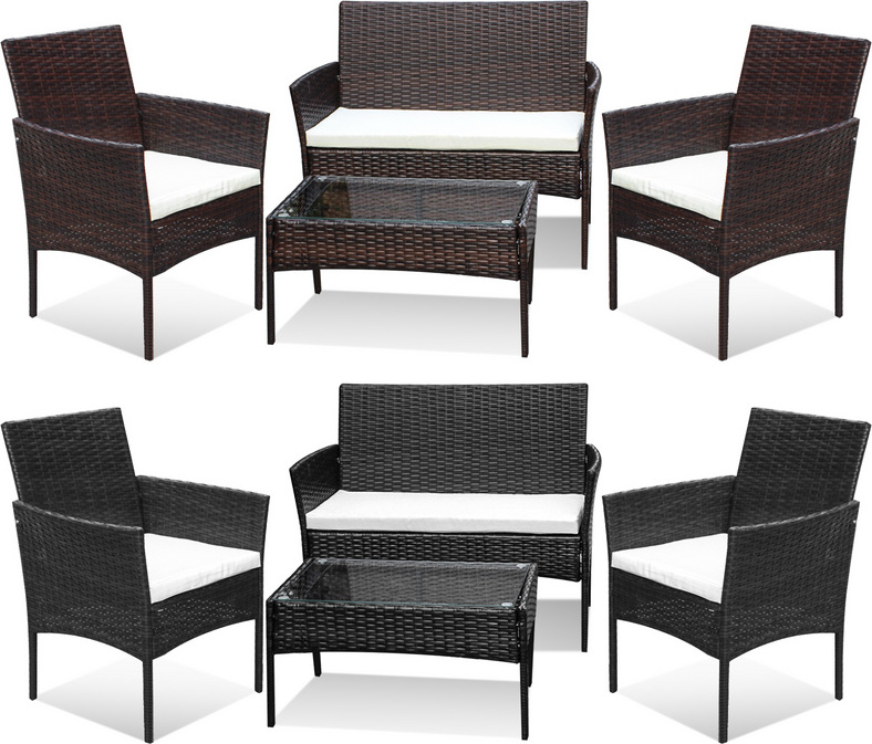 Jayseuw 4ks Lounge Set Balkónový nábytok Záhradná skupina Sedacia súprava Sedacia skupina Polyrattan Black/Brown