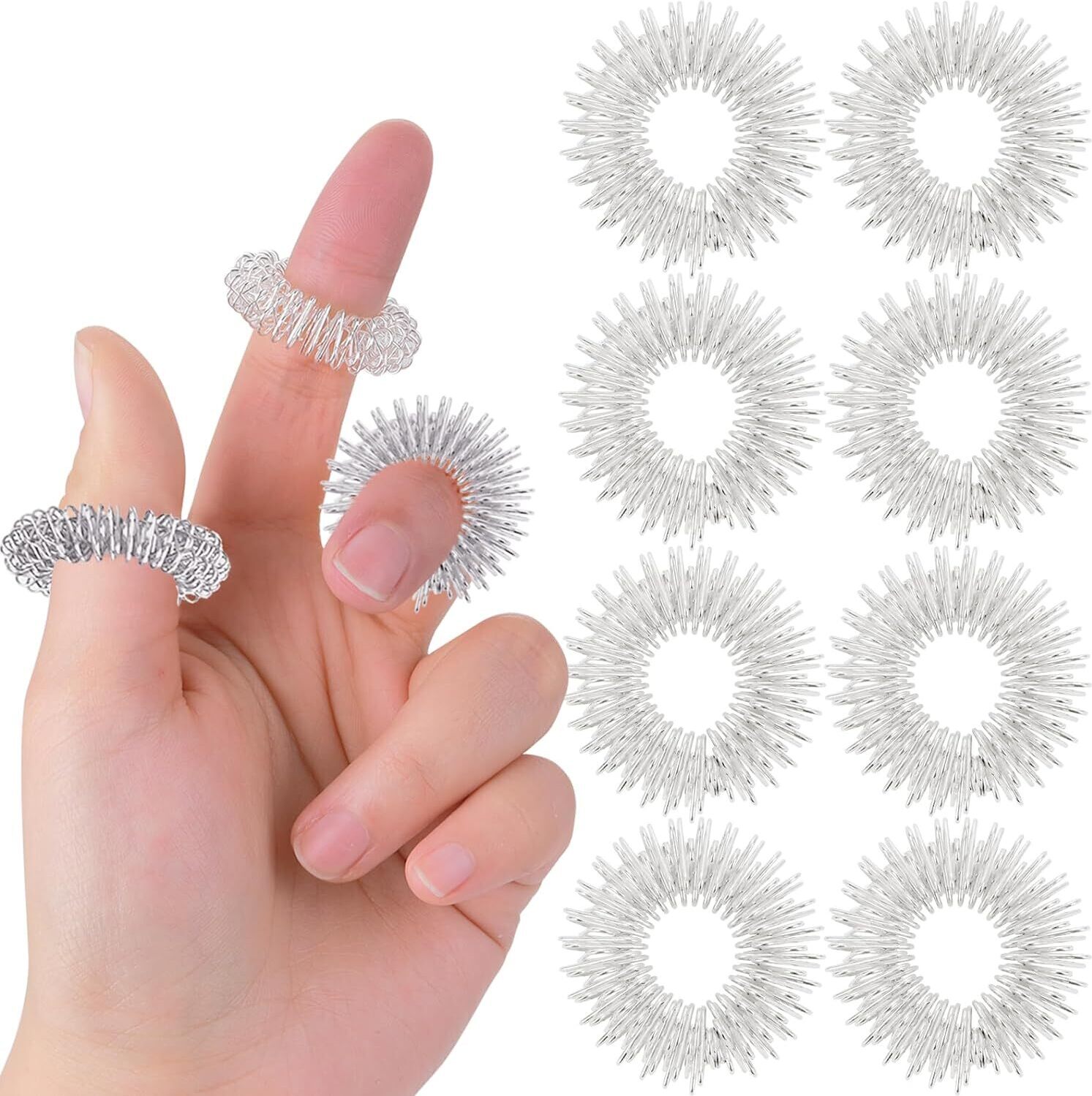RPSTrading 8 Stück Akupressur Ringe Set, Akupressurring für Finger Massage Ring Arthroroller Anti Stress Sensorische Fingermassagering, Massageringe für Stress Reduzierstück und Förderung der Durchblutung ZLN-20240828-KA50TZ50