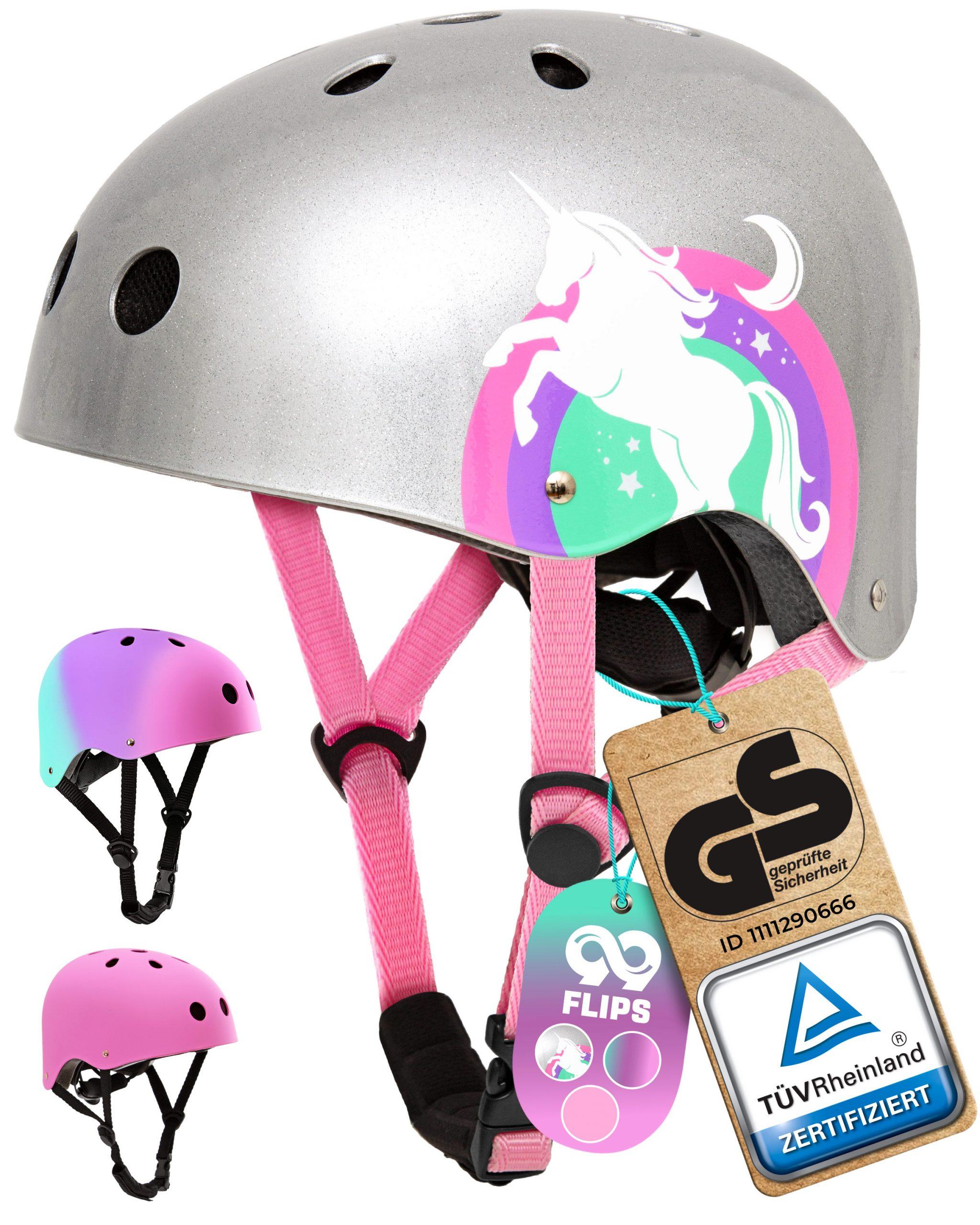 99FLIPS Skaterhelm Kinder - GS durch Rheinland - Ab 3 Jahren - Fahrradhelm Kinder Mädchen - Kinderhelm von Deutscher Marke - Skateboard HelmGröße-XS - 48-54 cm;Silber