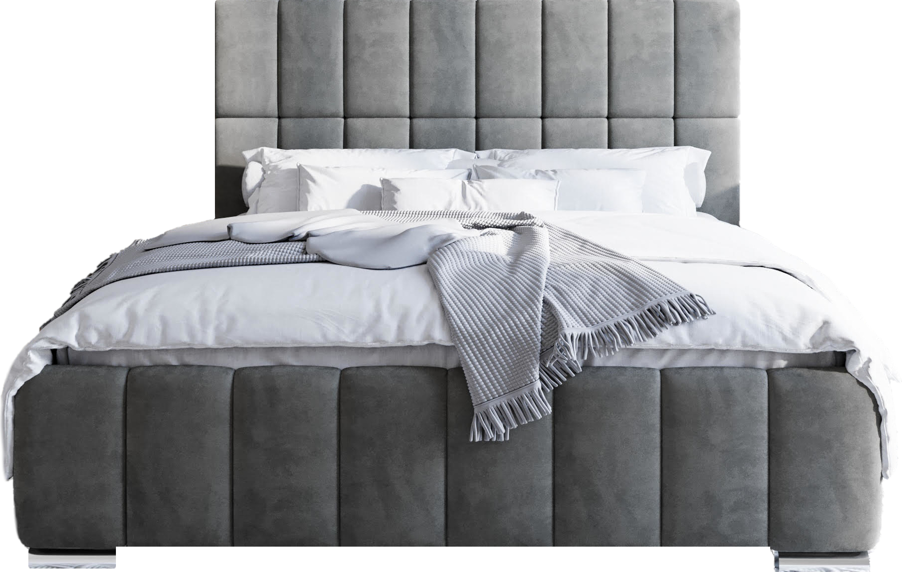 FURMEB24 - ALMA 180 x 200 cm - Skriňová posteľ s podnožou vrátane matraca Belluci Classic - Čalúnená posteľ s dreveným rámom - Manželská posteľ s vysokým podhlavníkom - Čalúnená - Sivá