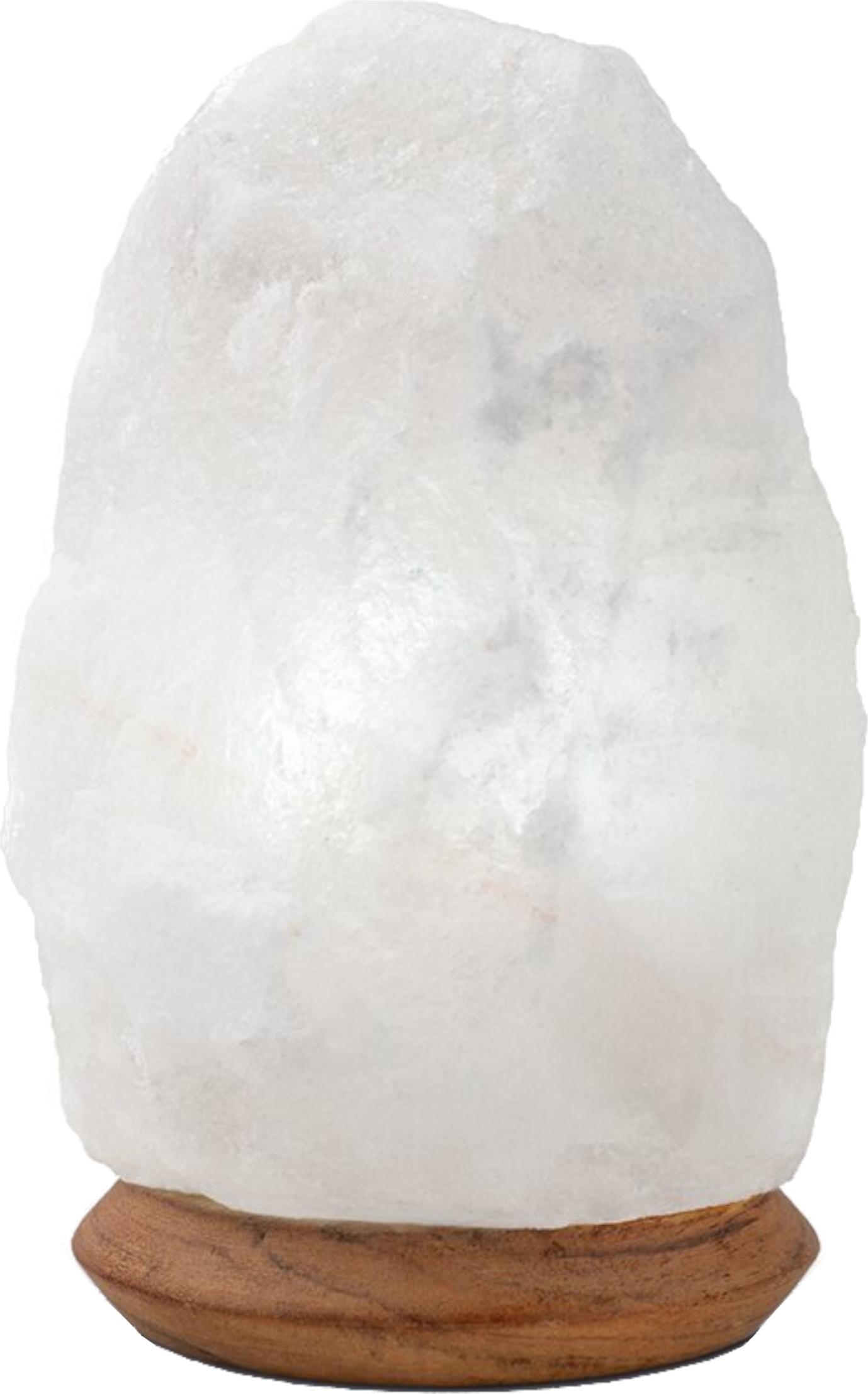 HAF Weiße Salzlampe aus echtem Kristallsalz | 2-3 kg Salzkristalllampe in Naturform | Salzsteinlampe auf Holzsockel aus der Salt Range Punjab